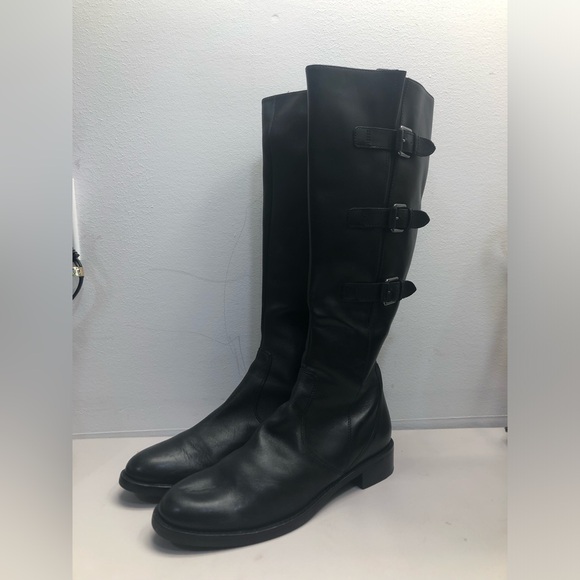 Ecco Women Black Hobart Leather Riding Knee High Boots 3 Buckle Sz 10.5 - Picture 2 of 9